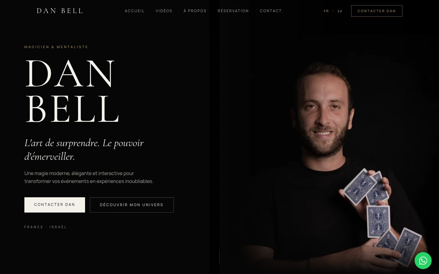 Accueil actuel du site officiel Dan Bell, magicien et mentaliste