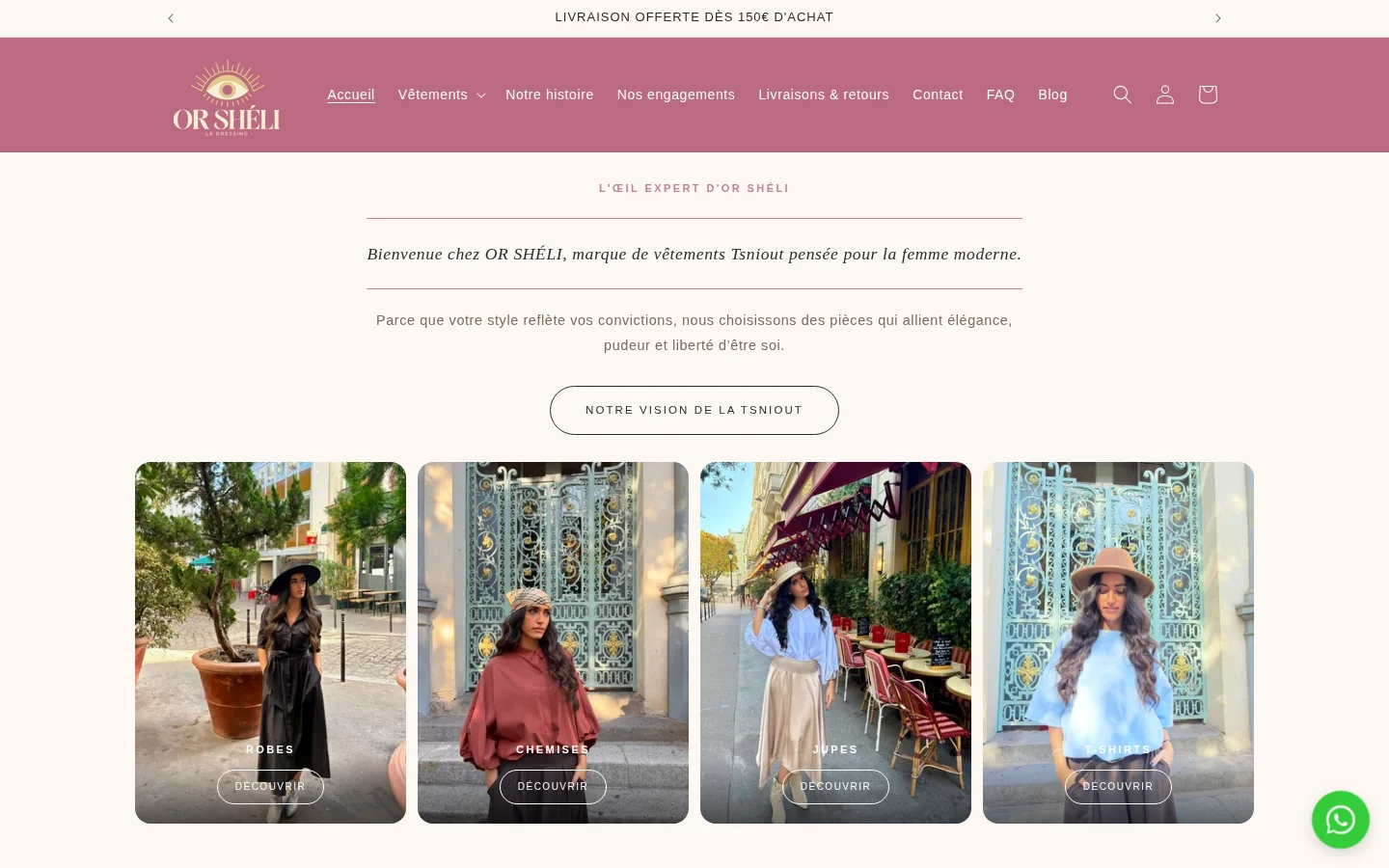 Page d'accueil du site e-commerce OR SHÉLI sur ordinateur